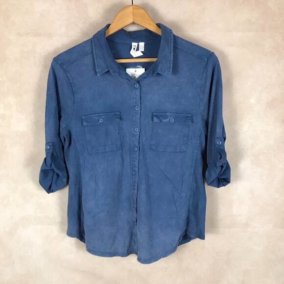CABLE & GAUGE Blue Wash 100% Cotton Soft Button-Down Shirt NWT LARGE - Picture 2 of 7